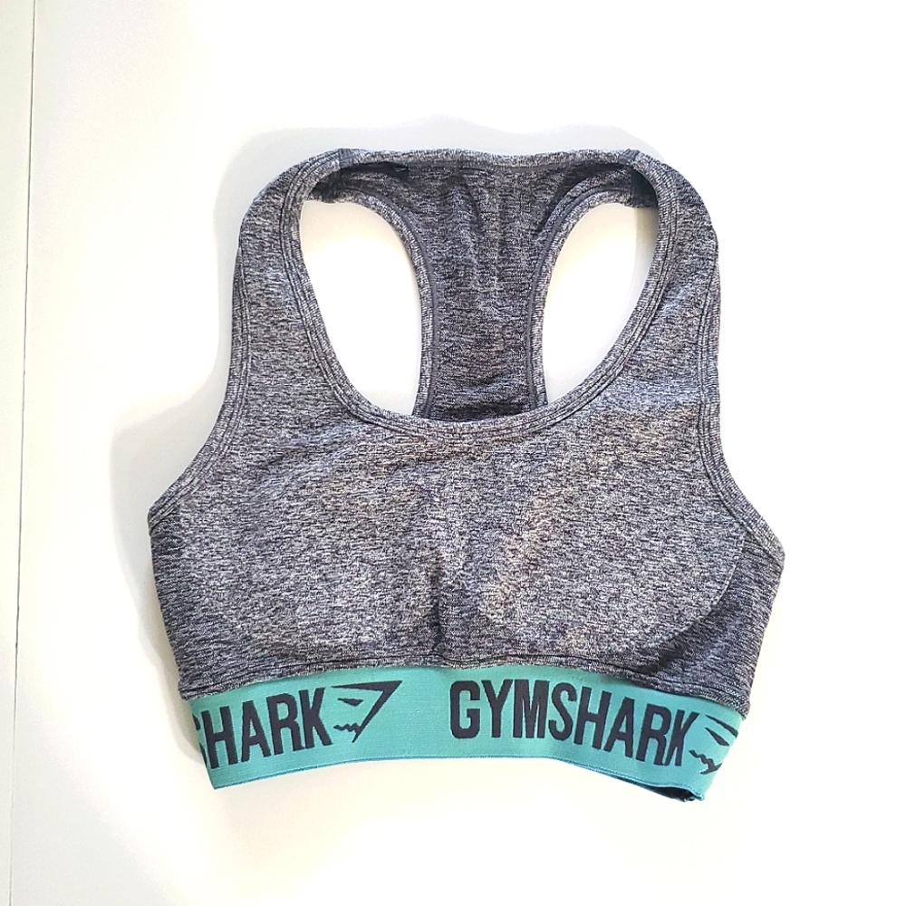 Gymshark grey flex sports bra with teal band